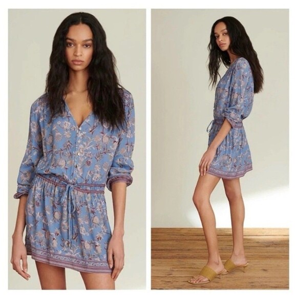 VERONICA BEARD Tiany Dress Size 0 Cornflower Blue NEW Floral Designer Boho Chic - Picture 1 of 12